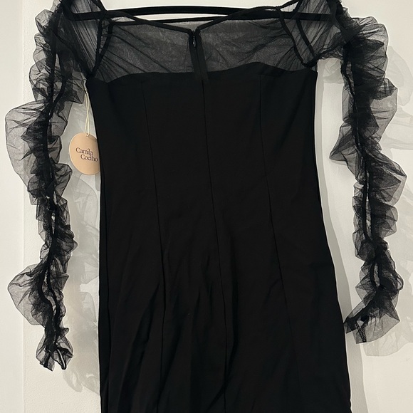 Camila Coelho Black Ruffled Long Sleeve Dress